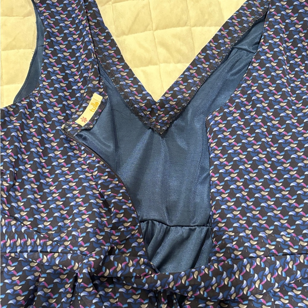 Tulle Blue and White Fit and Flare Midi Dress - Picture 5 of 7